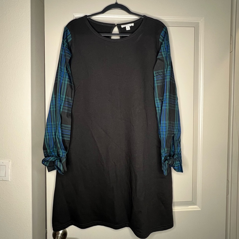 Free Assembly Black Dress with Plaid Sleeves